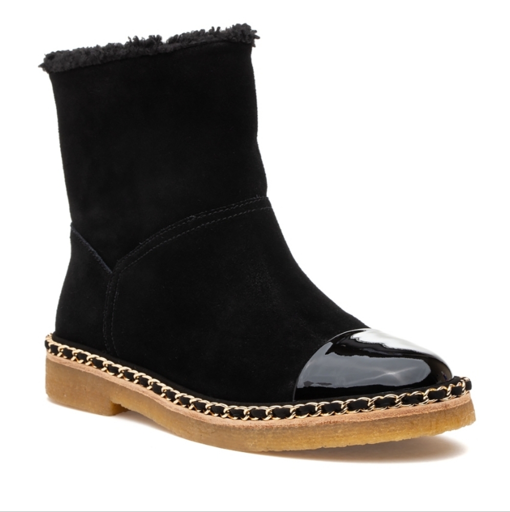 VANELI JILDOR KARIS BOOT BLACK NIVAL/BLACK PATENT SHERPA LINED SUEDE 8W.